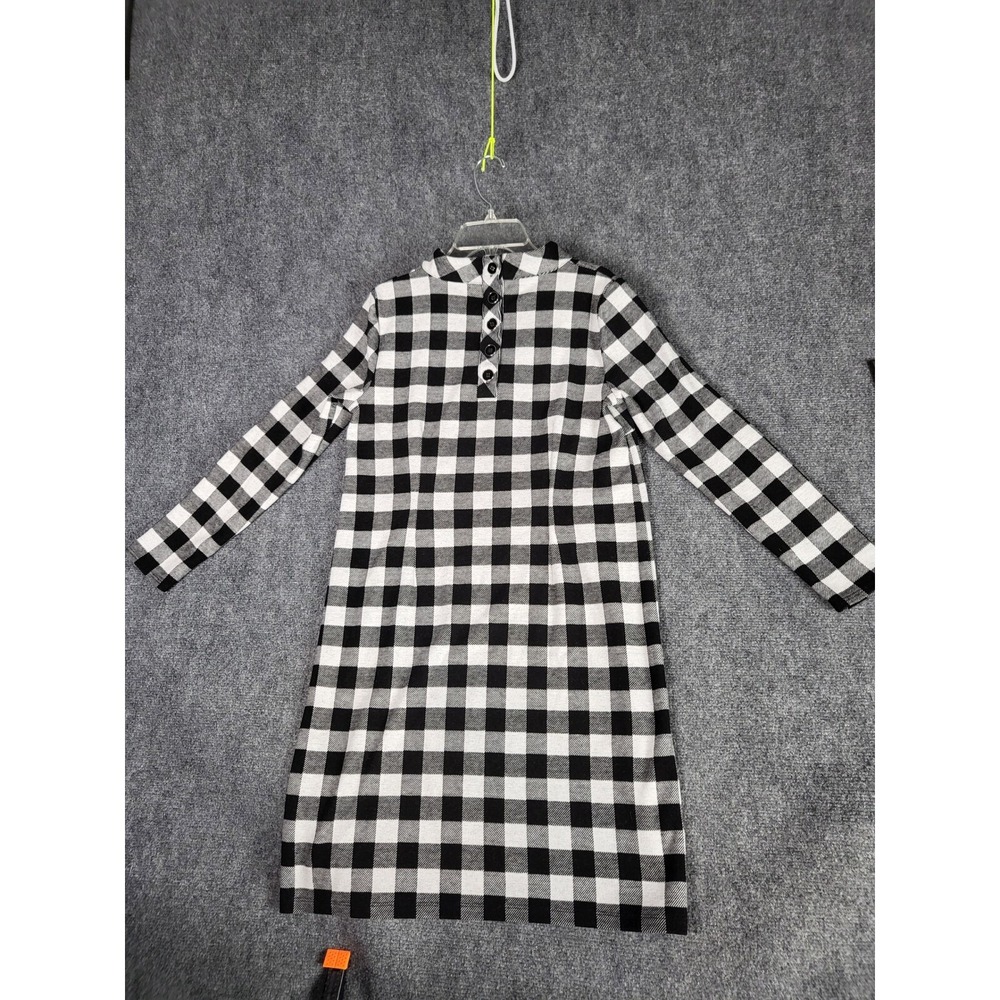 Talbots Petite Plaid Dress Womens SP Black White Long Sleeve Career Casual Work